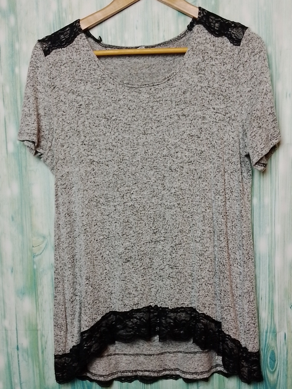 Soft Knit Short Sleeve With Lace Trim and Shoulder Medium